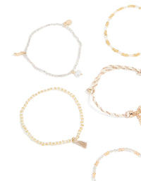 Gold Beaded Pearl Beachy Bracelets 7-Pack - link has visual effect only