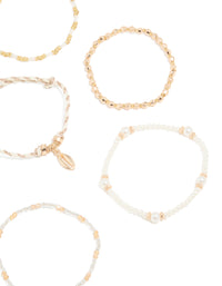 Gold Beaded Pearl Beachy Bracelets 7-Pack - link has visual effect only