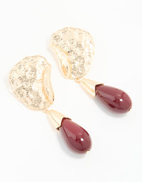 Gold Red Stone Molten Teardrop Earrings - link has visual effect only