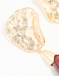 Gold Red Stone Molten Teardrop Earrings - link has visual effect only