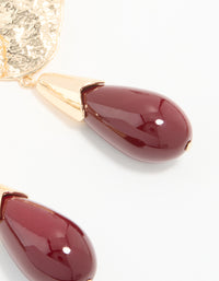 Gold Red Stone Molten Teardrop Earrings - link has visual effect only
