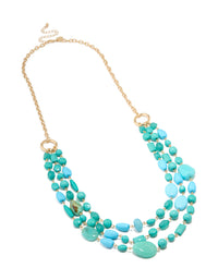 Gold Blue Beaded Layered Necklace - link has visual effect only