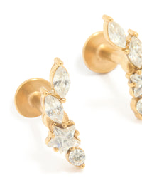 Gold Plated Surgical Steel Leaf Cubic Zirconia Flat Back Studs - link has visual effect only
