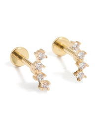 Gold Plated Surgical Steel Cubic Zirconia Flat Back Studs 2-Pack - link has visual effect only