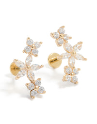 Gold Plated Surgical Steel Cubic Zirconia Flower Claw Flat Back Studs 2-Pack - link has visual effect only