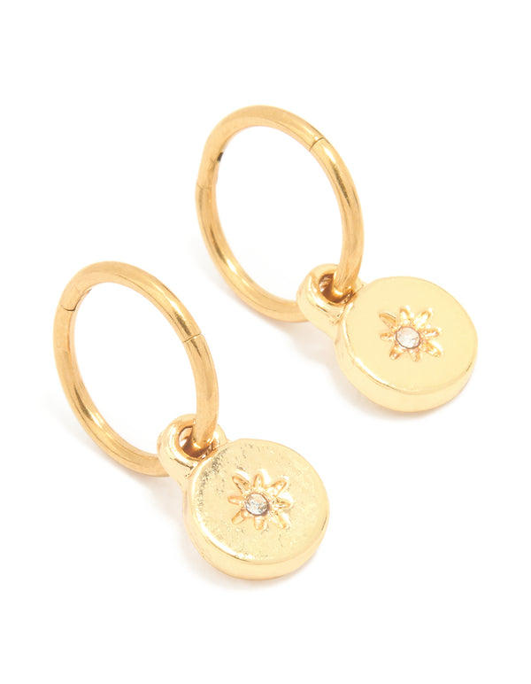 Gold Plated Surgical Steel Thin Disc Star Clicker Eaerings