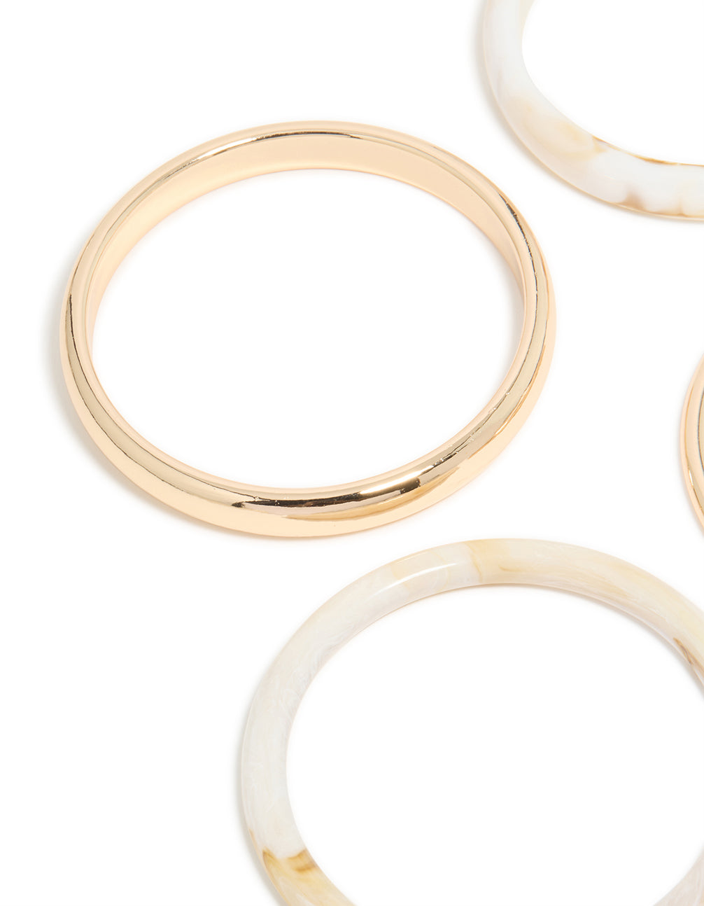Gold & White Acrylic Marble Thin Bangles 4-Pack