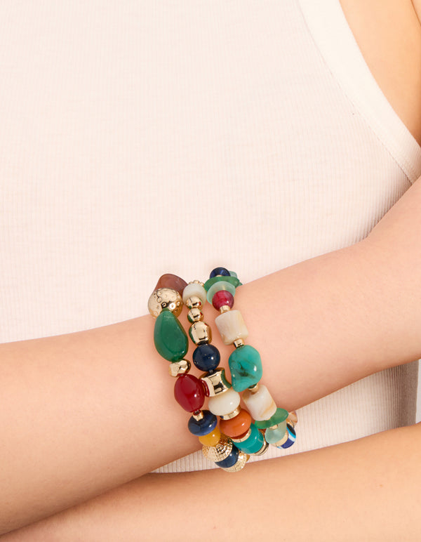 Multicoloured Acrylic Beaded Stretch Bracelets 3-Pack