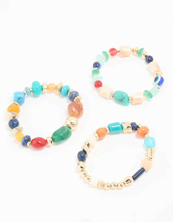 Multicoloured Acrylic Beaded Stretch Bracelets 3-Pack