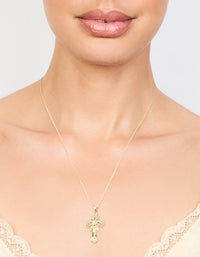 Gold Plated Cubic Zirconia Baguette Cross Pendant Necklace - link has visual effect only