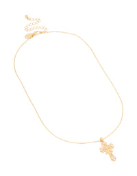 Gold Plated Cubic Zirconia Baguette Cross Pendant Necklace - link has visual effect only