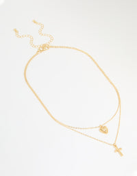 Gold Plated Diamante Heart & Cross Layered Necklace - link has visual effect only