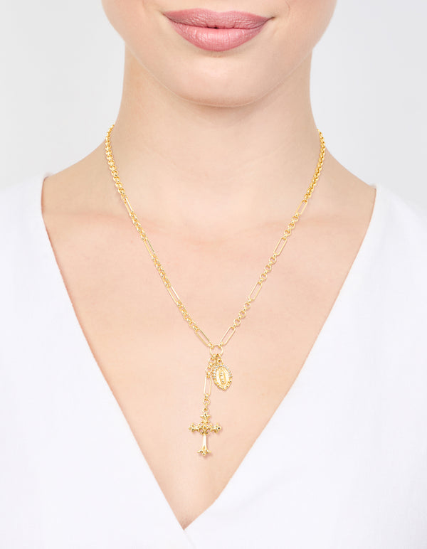 Gold Plated Vintage Cross Y-Necklace