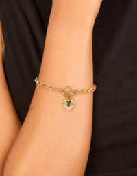 Gold Plated Heart Chain Fob T & O Bracelet - link has visual effect only