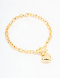 Gold Plated Heart Chain Fob T & O Bracelet - link has visual effect only