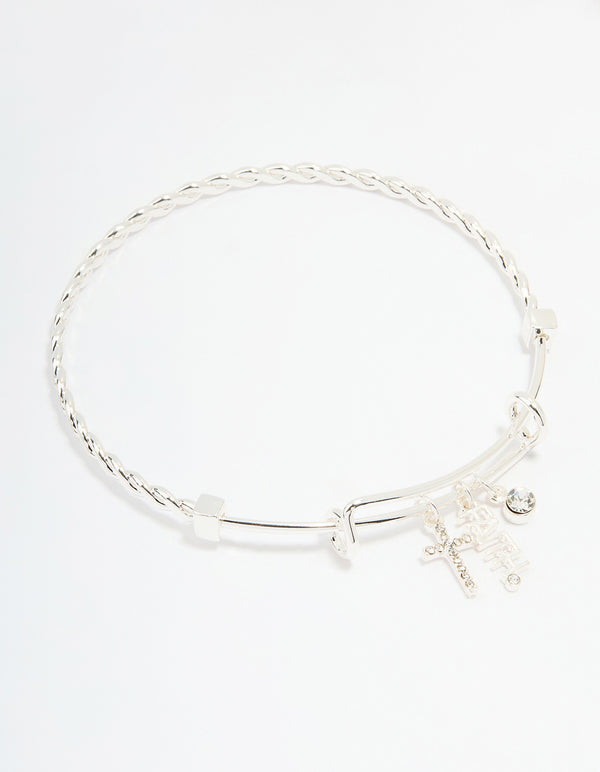 Silver Plated Cross & Faith Bangle
