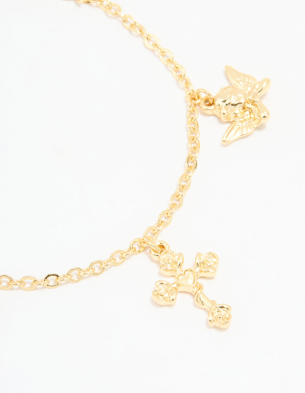 Gold Plated Cross & Heart Charm Bracelet