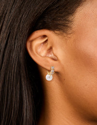 Gold Plated Cubic Zirconia Pearl Drop Huggie Earrings - link has visual effect only