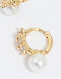 Gold Plated Cubic Zirconia Pearl Drop Huggie Earrings - link has visual effect only