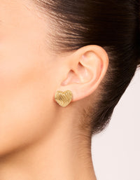 Gold Plated Ribbed Heart Stud Earrings - link has visual effect only