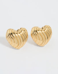 Gold Plated Ribbed Heart Stud Earrings - link has visual effect only