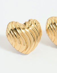 Gold Plated Ribbed Heart Stud Earrings - link has visual effect only