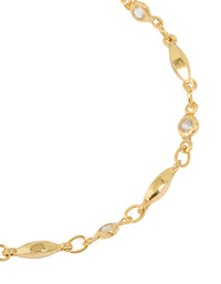 Gold Plated Cubic Zirconia Link Chain Bracelet - link has visual effect only