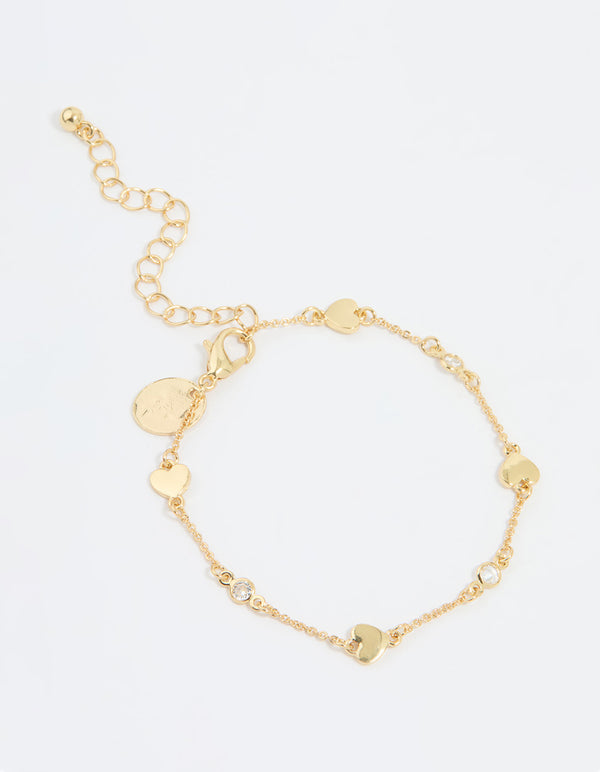 Gold Plated Cubic Zirconia & Heart Bracelet