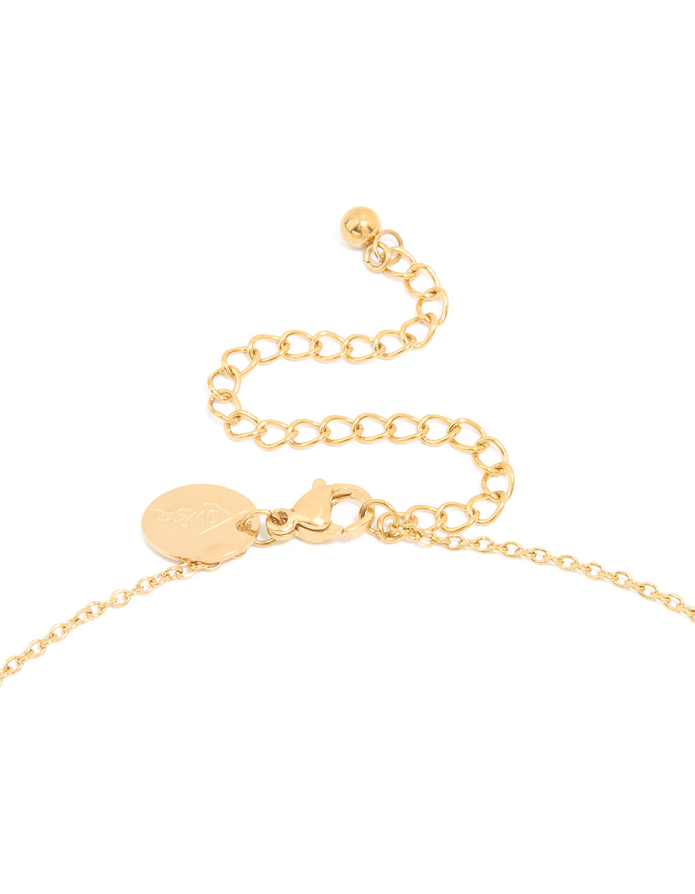 Designed with waterproof gold plated stainless steel, this large bubble letter A necklace featuring initial pendant in dainty style clasp detail view