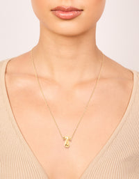 Waterproof Gold Plated Stainless Steel Large Bubble Letter T Necklace - link has visual effect only