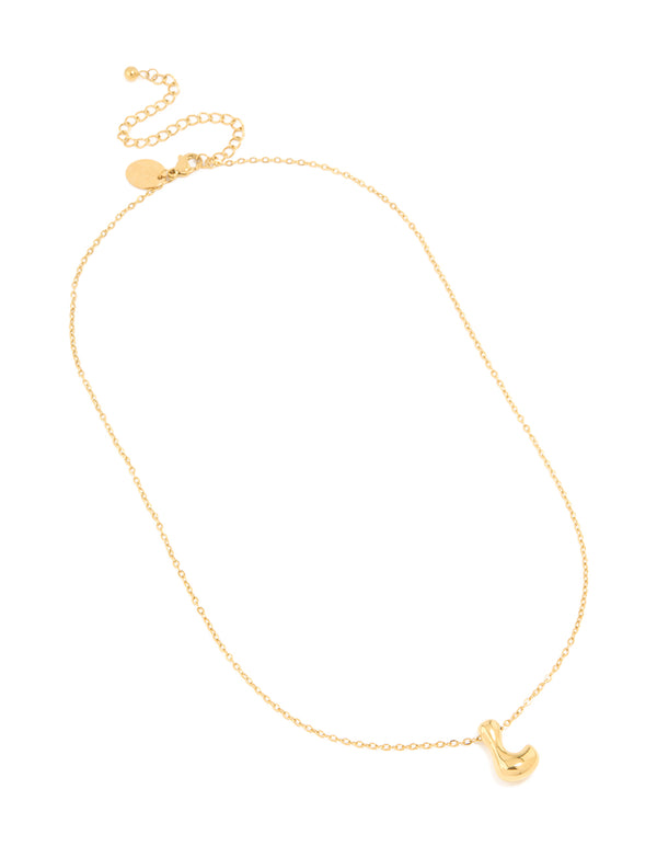 Waterproof Gold Plated Stainless Steel Large Bubble Letter L Necklace