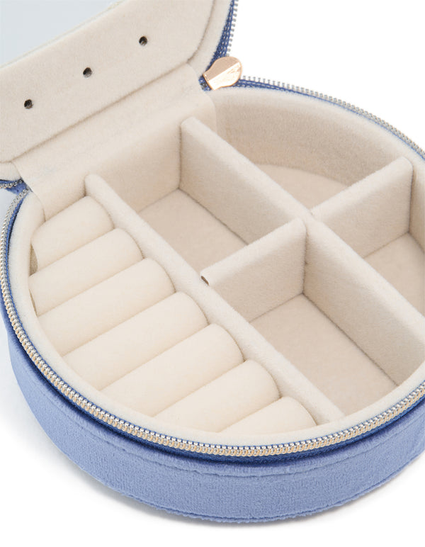 Blue Velvet Fabric Round Jewellery Box
