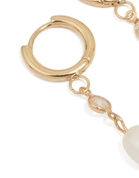 Waterproof Gold Plated Stainless Steel Cubic Zirconia Pearl Huggie Earrings - link has visual effect only