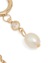 Waterproof Gold Plated Stainless Steel Cubic Zirconia Pearl Huggie Earrings - link has visual effect only