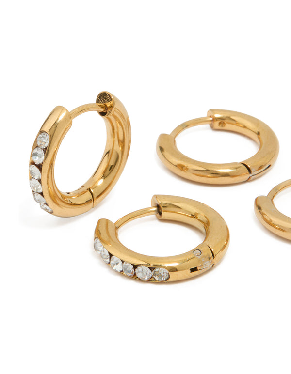Waterproof Gold Plated Stainless Steel Chunky Hoop Earrings 2-Pack