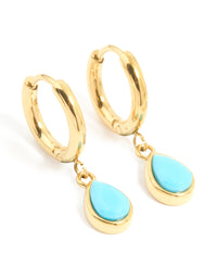 Waterproof Gold Plated Stainless Steel Turquoise Huggie Earrings 2-Pack - link has visual effect only