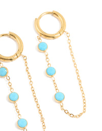 Waterproof Gold Plated Stainless Steel Turquoise Huggie Earrings 2-Pack - link has visual effect only