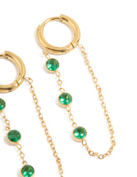 Waterproof Gold Plated Stainless Steel Green Cubic Zirconia Huggie Earrings 2-Pack - link has visual effect only