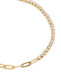 Waterproof Gold Plated Stainless Steel Cubic Zirconia Pin Chain Bracelet - link has visual effect only