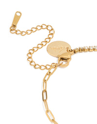 Waterproof Gold Plated Stainless Steel Cubic Zirconia Pin Chain Bracelet - link has visual effect only