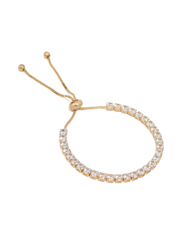 Waterproof Gold Plated Stainless Steel Cubic Zirconia Tennis Toggle Bracelet