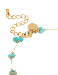 Waterproof Gold Plated Stainless Steel Blue Semi Precious Stone Anklet - link has visual effect only