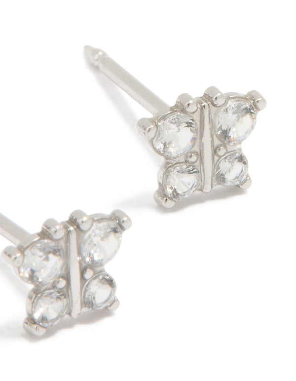 14K White Gold Cubic Zirconia Butterfly Piercing Stud