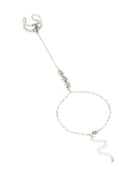 Antique Silver Rustic Ring Hand Chain - link has visual effect only