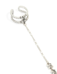 Antique Silver Rustic Ring Hand Chain - link has visual effect only
