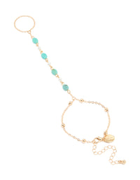 Gold Blue Bead & Pearl Hand Chain - link has visual effect only