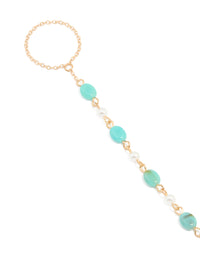 Gold Blue Bead & Pearl Hand Chain - link has visual effect only