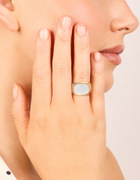 Waterproof Gold Plated Stainless Steel Square Semi Precious Moon Stone Signet Ring - link has visual effect only