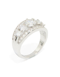 Silver Cubic Zirconia Cluster Band Ring - link has visual effect only