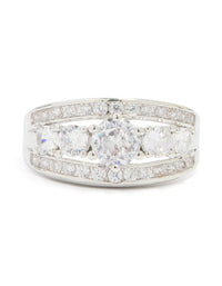Silver Cubic Zirconia Cluster Band Ring - link has visual effect only